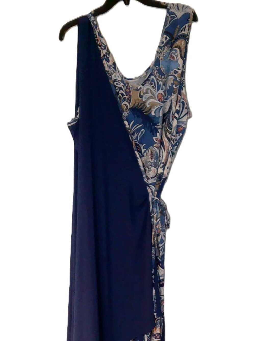 Boho Paisley Faux Wrap Jumpsuit Navy Blue Wide Leg Sleeveless One-Piece